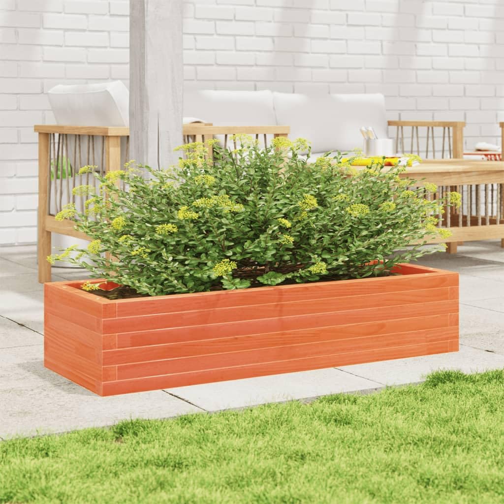 Macetero marrón cera de madera maciza de pino 110 x 40 x 23 cm con suelo abierto para drenaje, ideal como maceta, maceta, bancal elevado para jardín, balcón, terraza, uso en interiores y