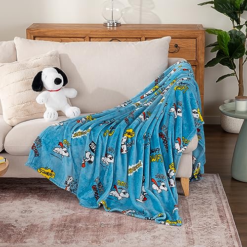 Image of Berkshire Blanket Peanuts VelvetLoft Cute Character Snoopy Plush Throw Blanket,Peanuts Large Masked Marvel Toss Happy Blue,Throw 55 in x 70 in (Official Peanuts Product)