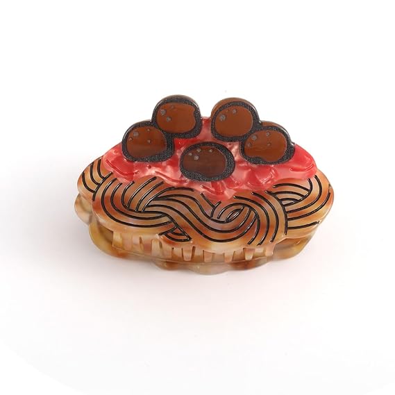 Novelty Pasta Design Acetate Hair Claw Clip, Personalized Cute Noodle Mother's Day Gift,Red and Brown 1PC