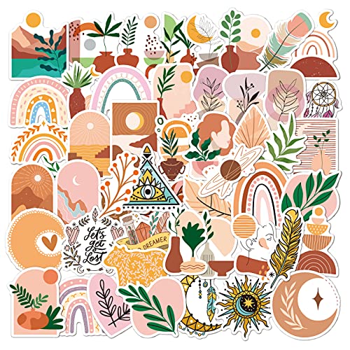 NOGAMOGA Boho Vinyl Aufkleber Abstrakte Modern Ästhetische Kunst Sticker Wasserdicht (50 Stück) für Wasserflaschen, Laptop, Skateboard, Gepäck und Scrapbooking, Aufkleber für Mädchen und Frauen Cover