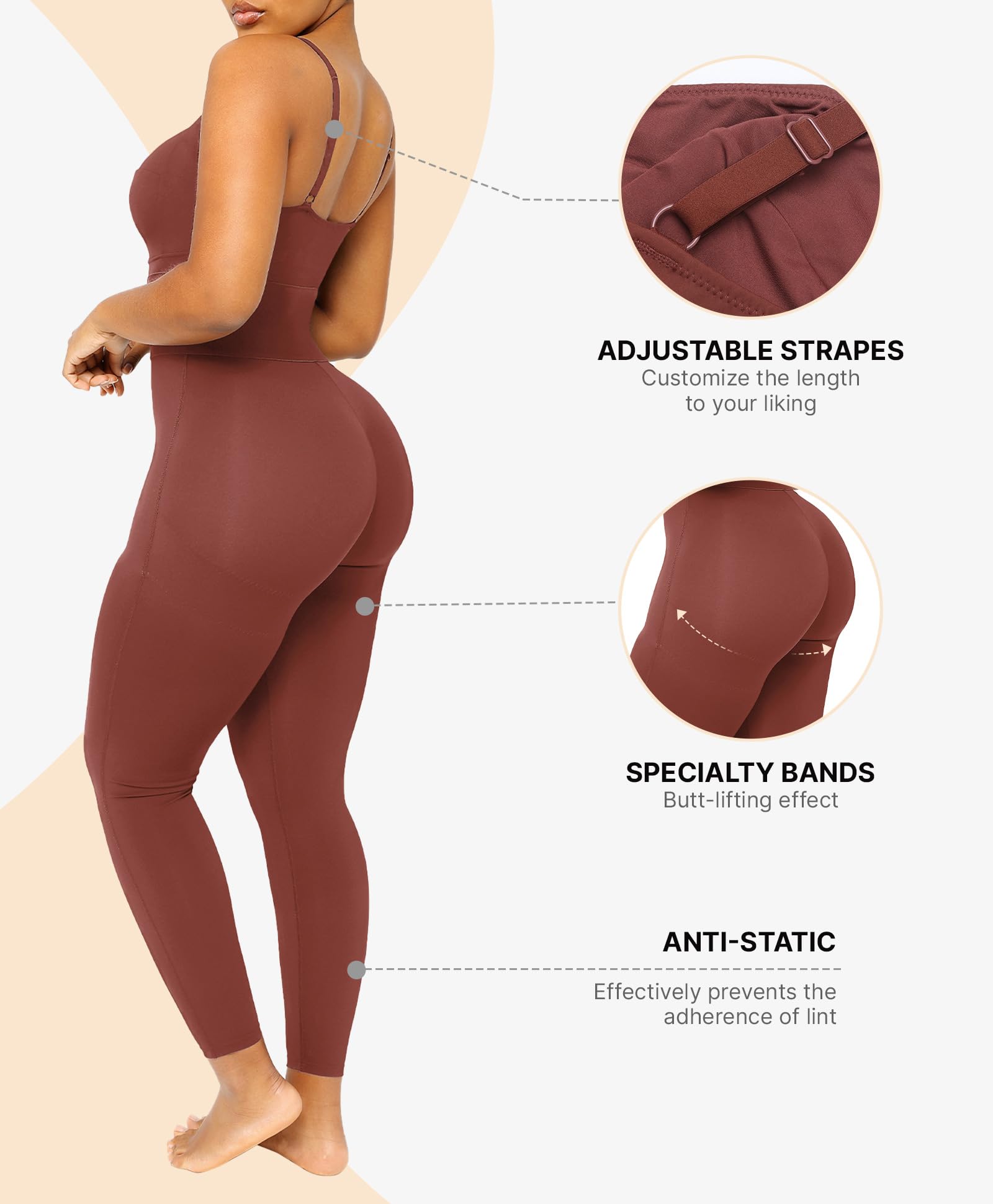 SHAPELLX Jumpsuits for Women Tummy Control One Piece Outfit Yoga Athletic Rompers Sleeveless Bodycon Shapewear: Brown X-Large