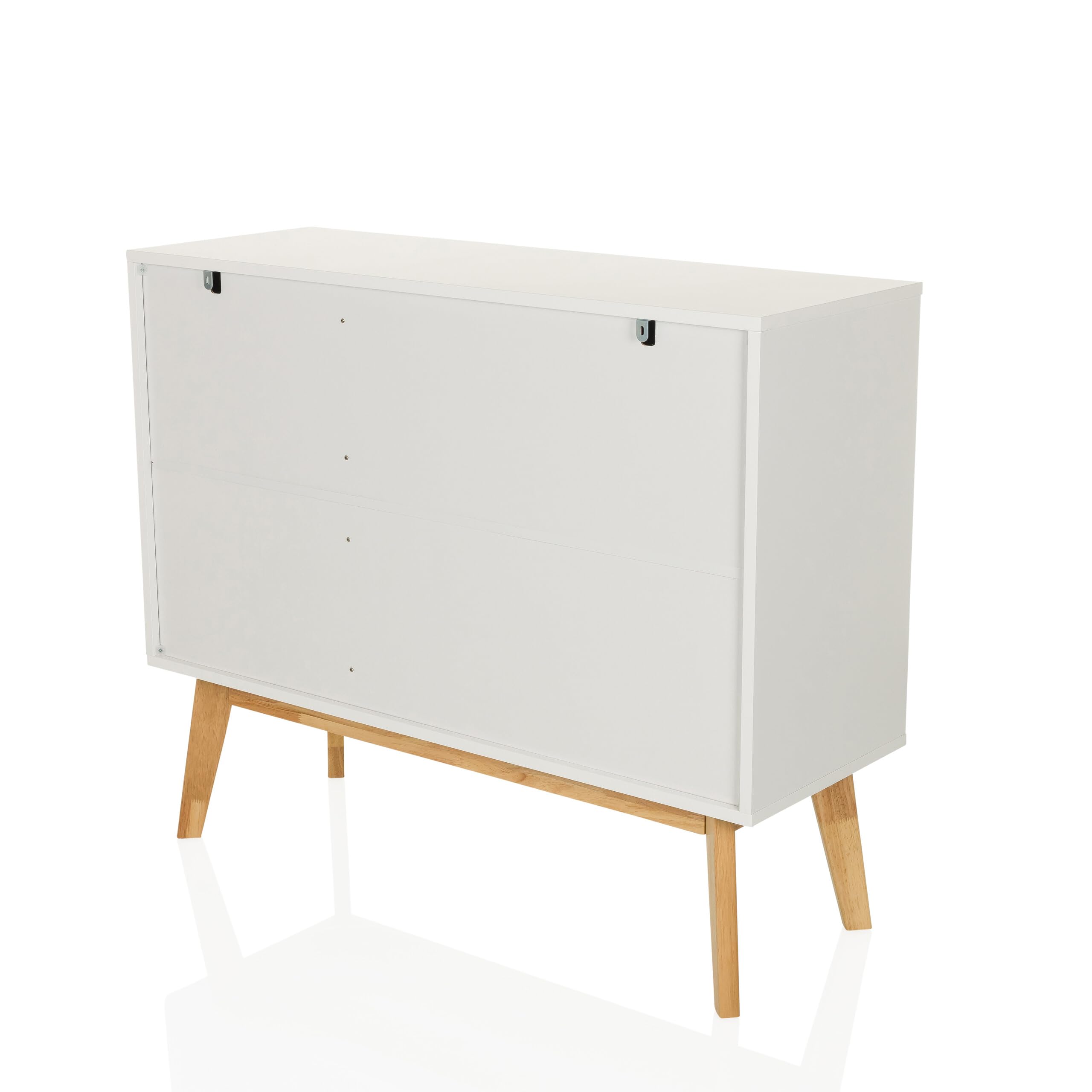 Cassettiera con 3 cassetti, 2 ante TAROLO I Credenza in stile scandinavo, chiusura ammortizzata, design senza maniglie, mobile con gambe in legno, bianco
