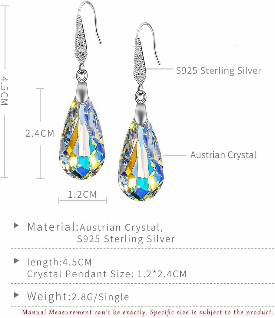 Tear drop hook dangle Earrings Made with Austrian Crystals and S925 Sterling Silver Ideal Handcrafted Jewelry Gift for Women and Ladies