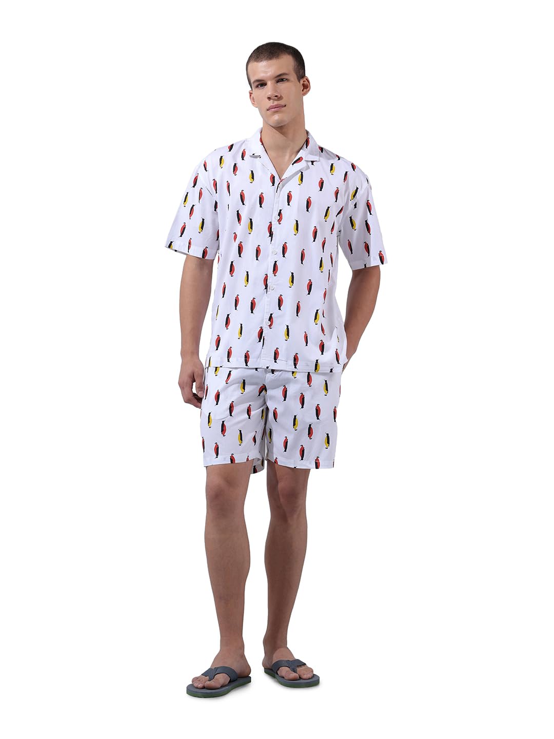 the indian garage co Men Relaxed Fit Animal Printed Shirt and Boxer Co-ord Set (White_XL)-picture-14