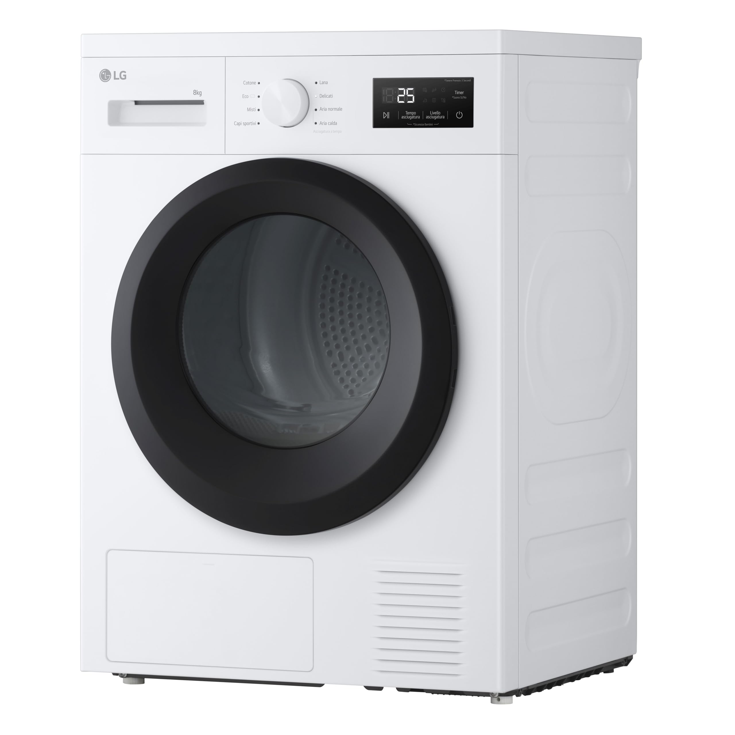 LG RNA1008NWK Asciugatrice Pompa di Calore 8 kg, Classe D, Asciugatura Delicata a Bassa Temperatura con Sensore, Serie A1, 8 Programmi, Cestello in Acciaio Galvanizzato, Bianco