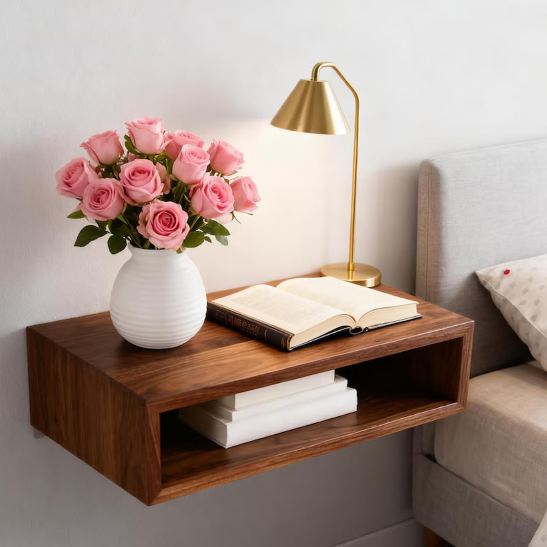 Floating Nightstand: Walnut Colored.Wood Bedside Shelf.Floating Nightstand with Drawer for Bedroom Handmade Floating Table Gift for Home-image-32