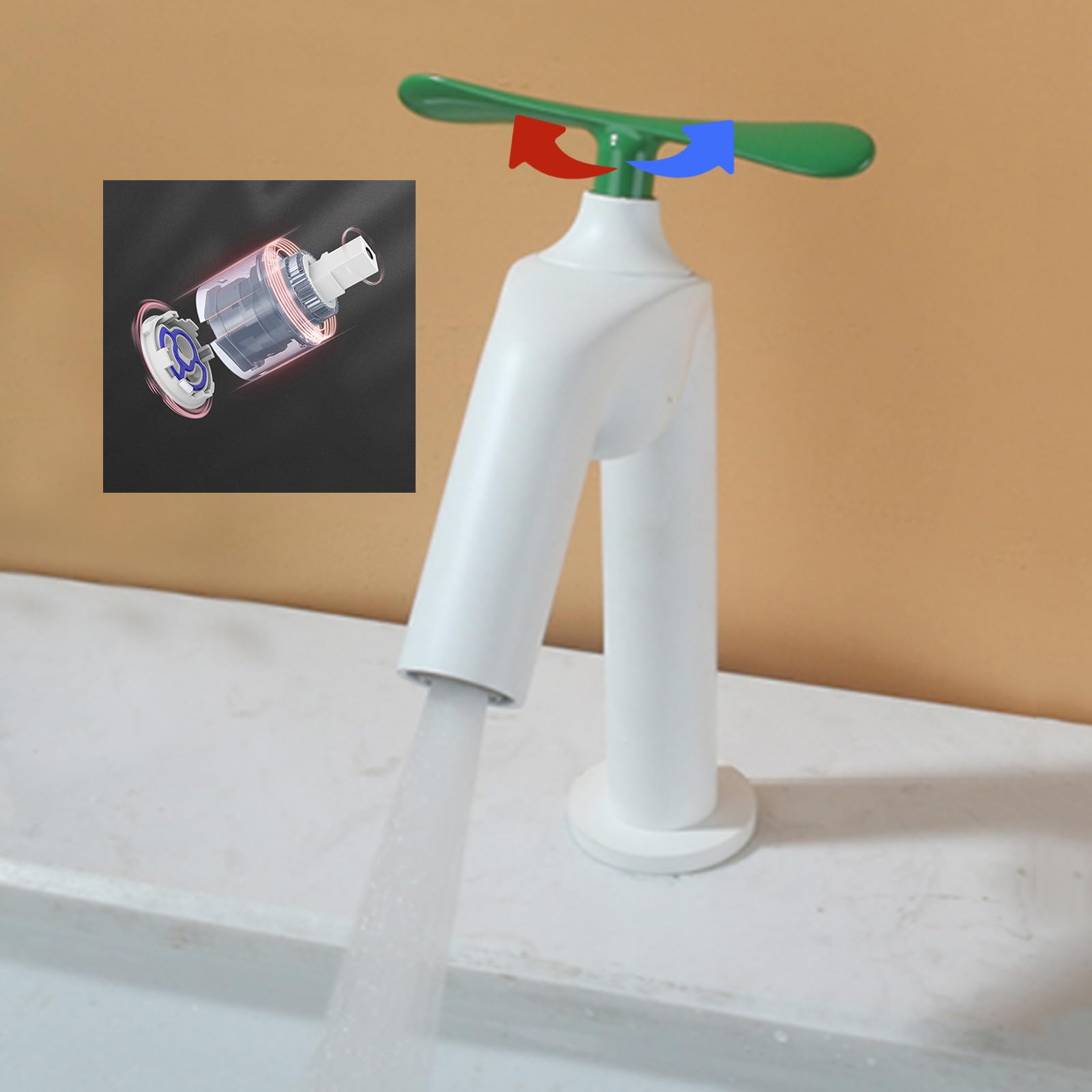 Grifo de Lavabo de Baño de Latón Blanco con 2 Funciones (Agua Fría Y Caliente) Y Un Orificio