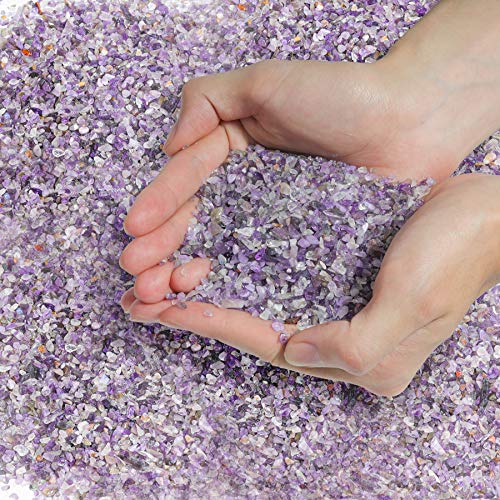 Image of T4U Tumbled Chips Stones Crushed Crystal Quartz 1 LB, Irregular Shaped Gravels Pebbles Healing Stones, DIY Smoothed Rock for Potted Plant,Resin Art,Vase Fillers Aquarium Gravel Rocks (Amethyst)