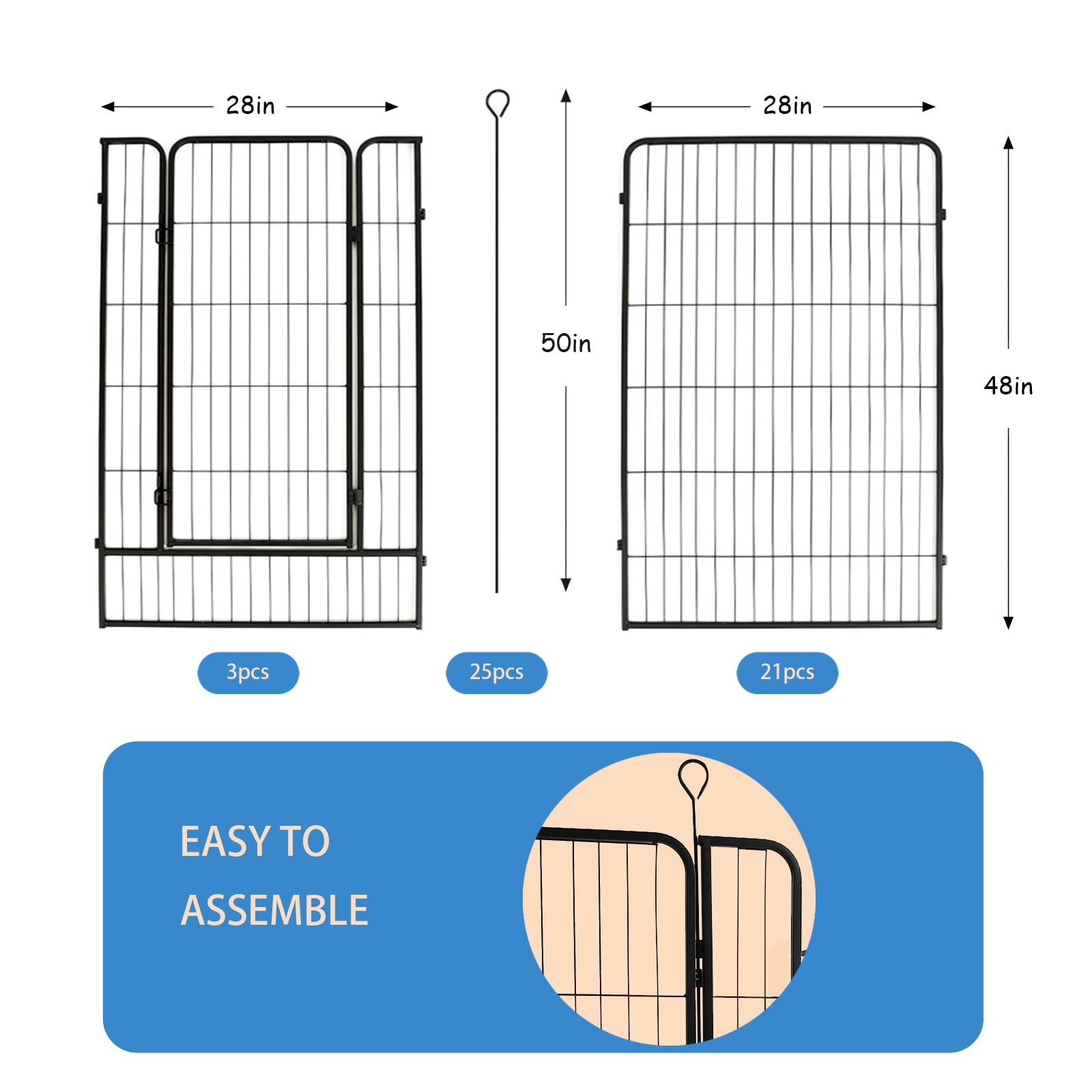 Dog Playpen,48 in(H) Pet Fence Outdoor for Rv Camping,Garden Fence Animal Barrie for Yard,Total 24 Panels with Gate 56Ft(L) Black Metal Temporary Fencing