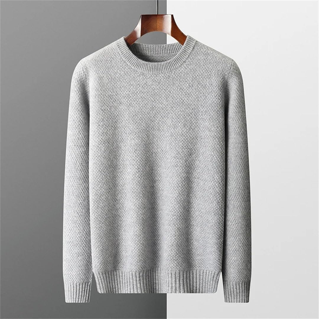Suéter de lana de cachemira para hombre, cuello redondo, grueso, talla grande, camisa de punto de lana cálida