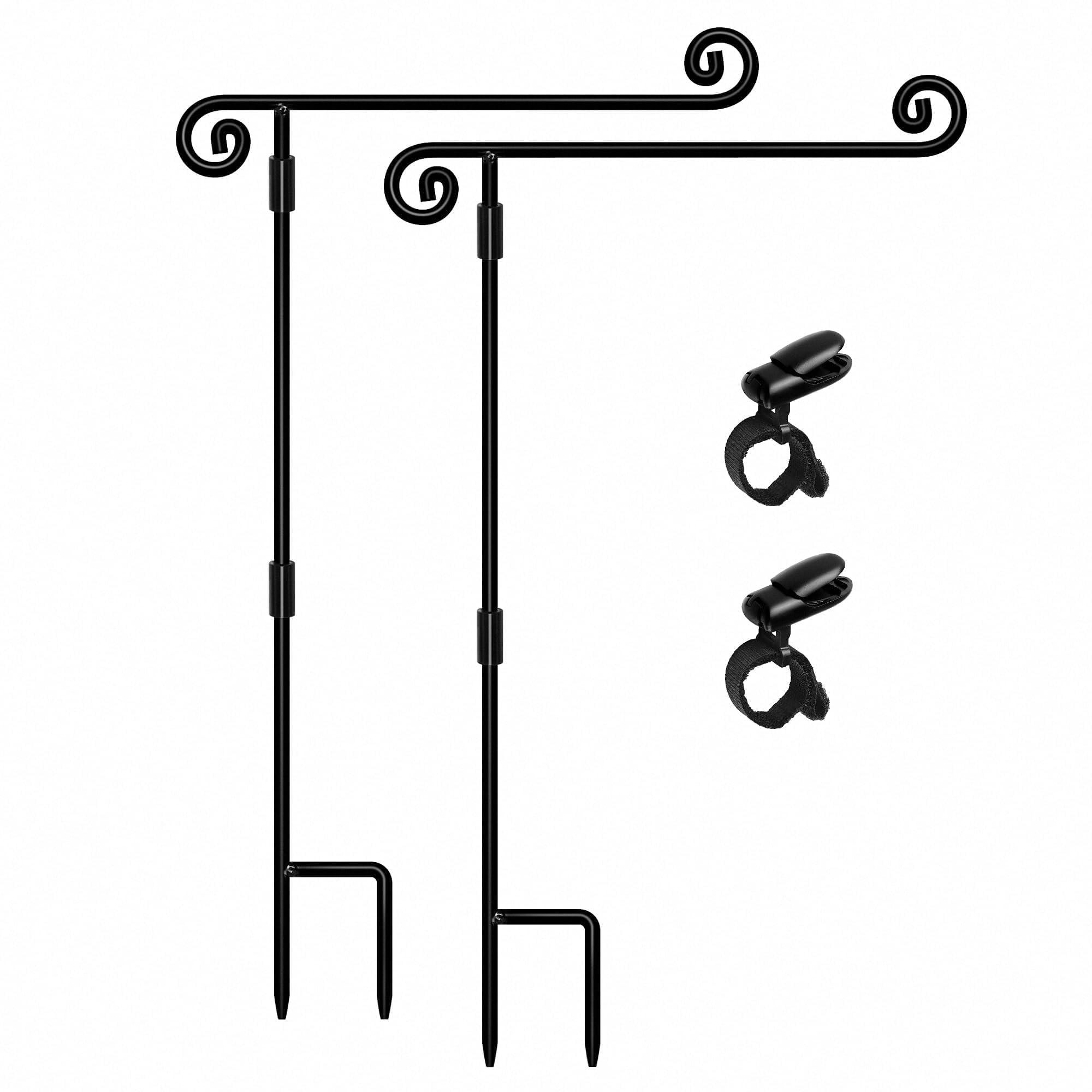HOOSUN Garden Flag Stand,Sturdy Garden Flag Holder Pole for Outside House,Yard Flags Holder with one Tiger Clip,Yard Banner Pole for Holiday Flags Decorations Outdoor Lawn (2 Pack）