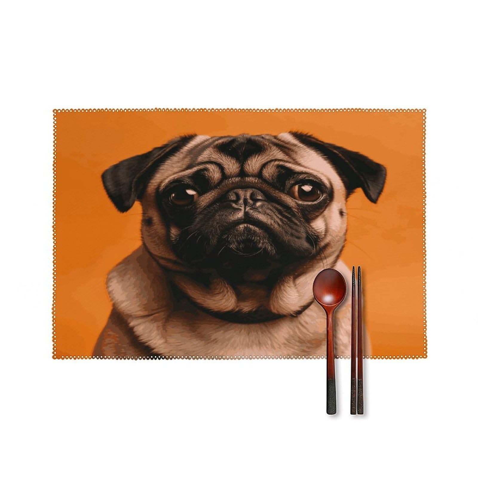 Btcowzrv Style A Pug Canvas Placemats Set Of 6, Wipeable Washable Place Mats For Indoor & Outdoor, Table Mat Decor For Kitchen Dining Party