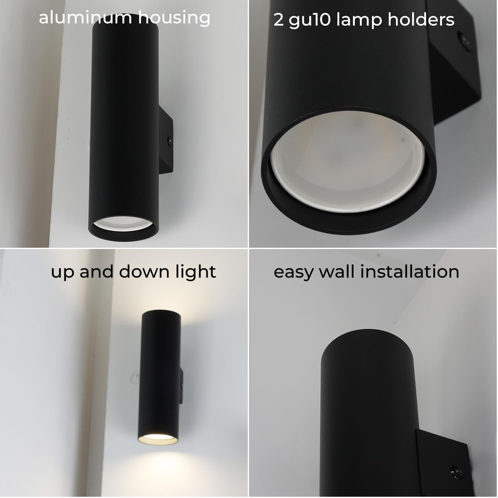 Alpinaluz Black Cylindrical Wall Sconce, Two-Way Up and Down Light, 2 GU10 Lamp Holder - Image 4