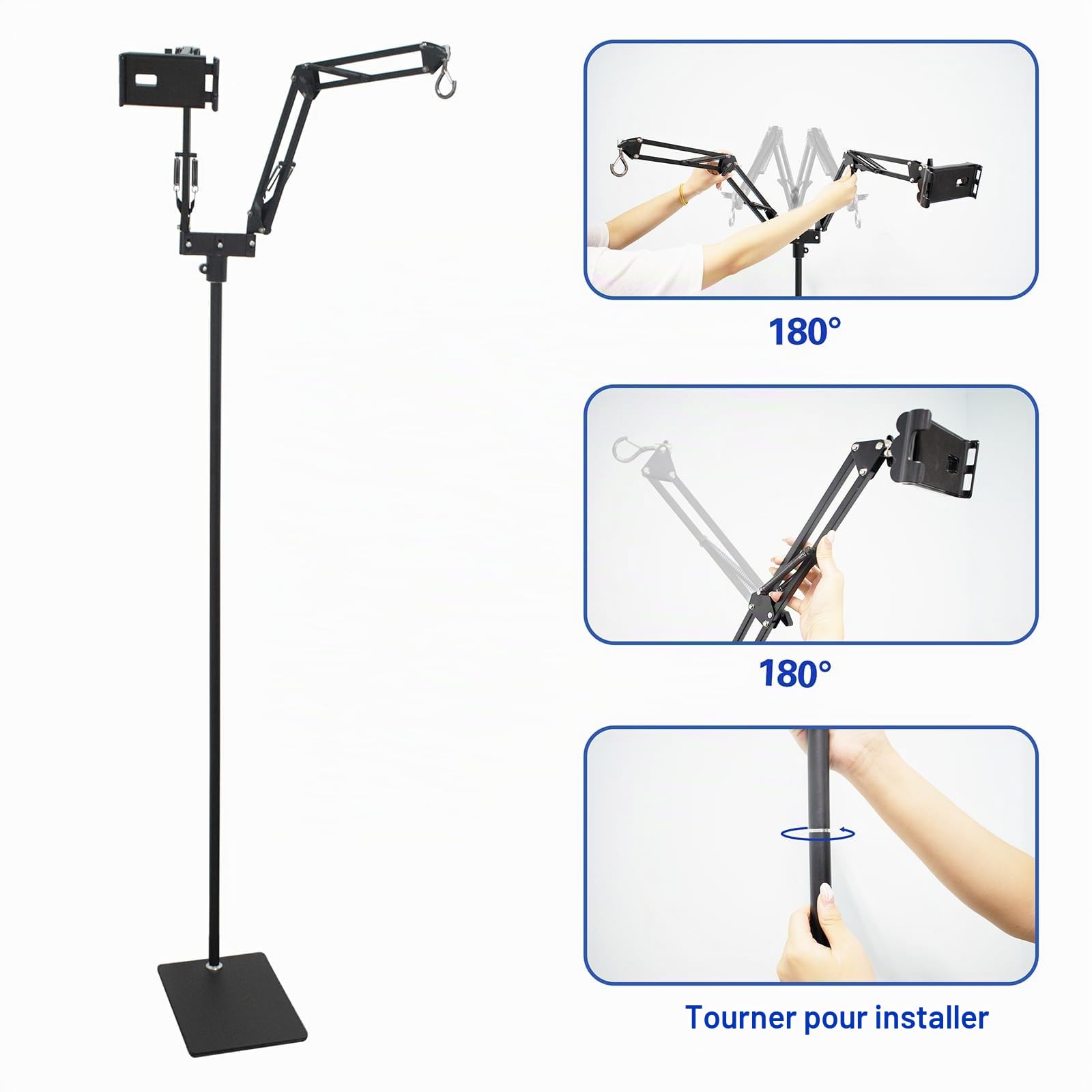 Support de Lampe Chauffante Dual pour Reptiles,Réglable Hauteur 39 à 175 cm,Bras Pivotant à 360° Support de Lampe pour Terrarium,pour Tortue Lézard Serpent