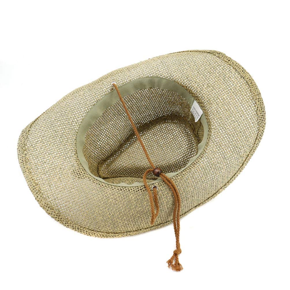 Strohhut Outdoor Strohhut breiter krempe Sonnenhut mit Wind Lanyard atmungsaktiv Strandhut (Khaki)