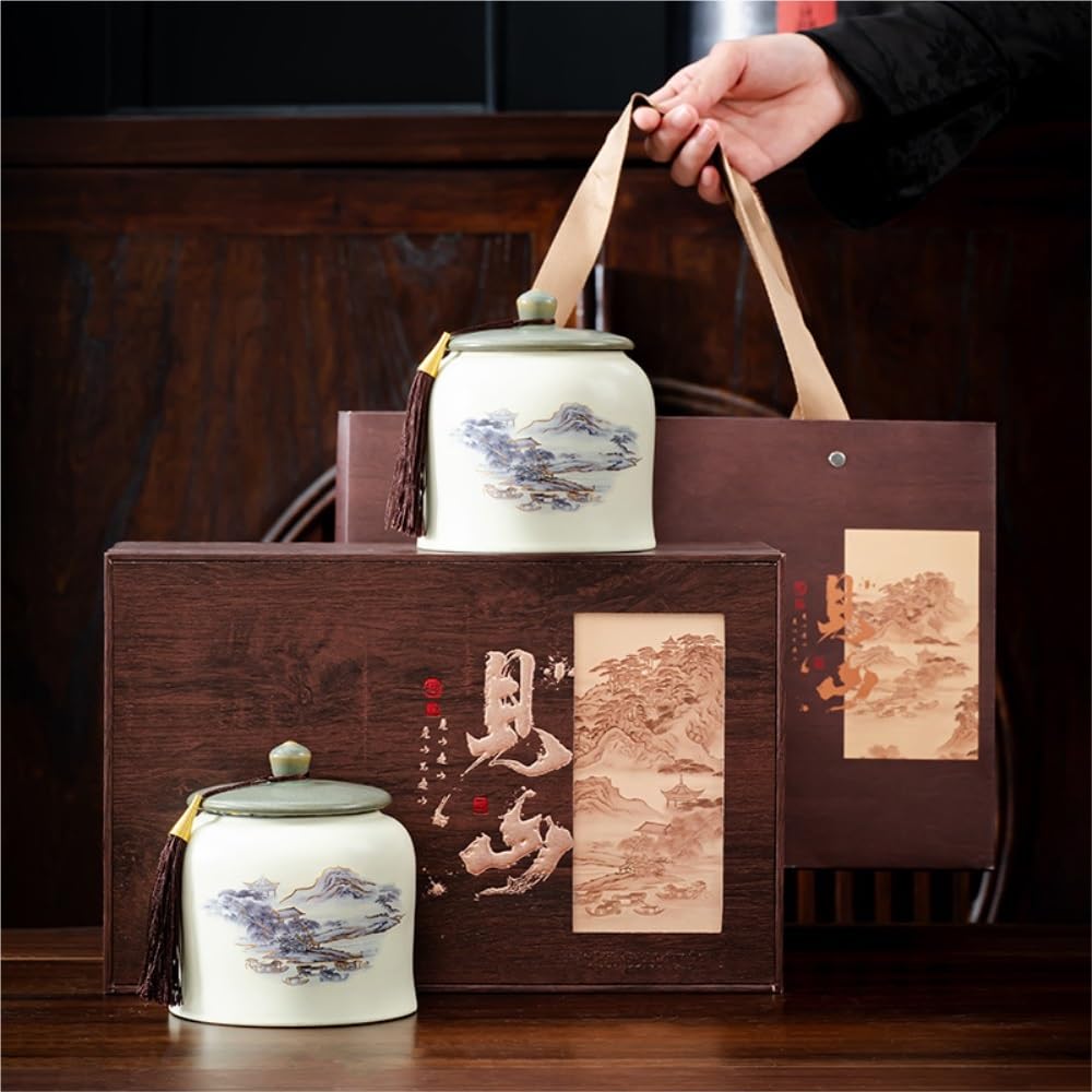 Set Da Tè Barattolo di ceramica for conservare il tè sfuso, barattolo sigillato, barattolo for conservare i condimenti da cucina, set da tè cinese retrò, set di scatole regalo con doppio barattolo Bar