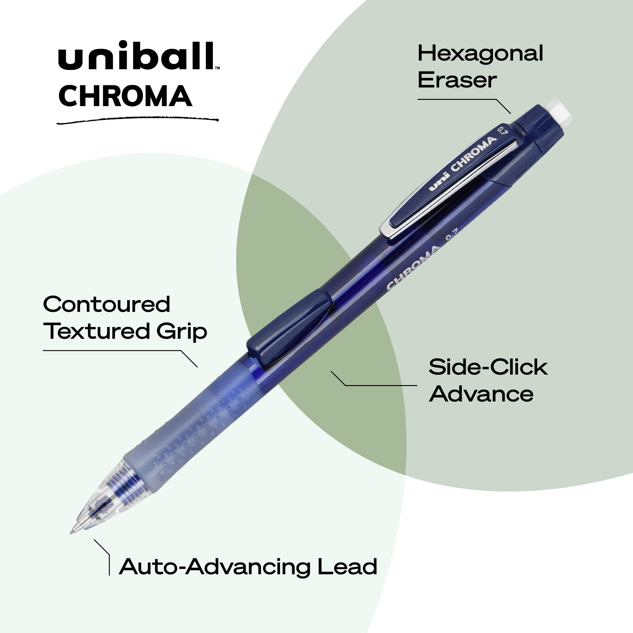 Uniball Chroma Druckbleistifte, 0,5 mm, verschiedene farbige Barrels, verschiedene Farben, Uniball-Druckbleistifte, 12 Stück