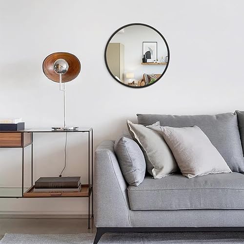 Miniatura 111 de JJUUYOU Espejo circular de pared redondo para baño, espejo de tocador gris, pequeño círculo decorativo para pared, marco de madera, espejo