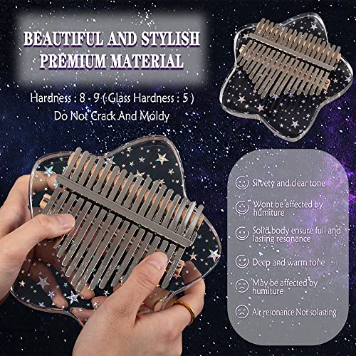 Image of Cute Kalimba Thumb Piano 17 Keys-Star Crystal Acrylic Finger Piano-Portable Mbira Musical Instruments Cute Christmas Gift with Tune Hammer and Study Instruction for Adults Beginners