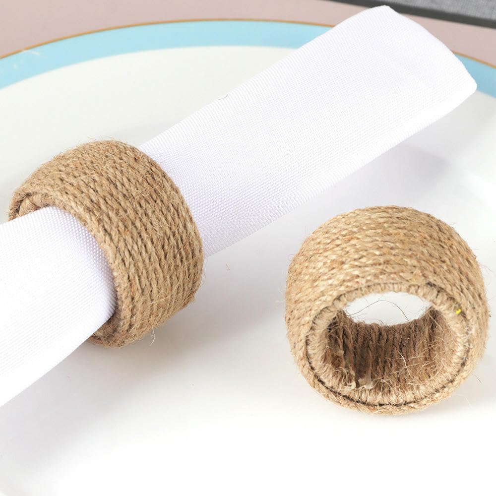 Rond De Serviette De Table Lot de 100 Ronds De Serviette Artisanaux en Corde De Chanvre Tressée Couleur Naturelle pour Banquets D'Hôtels Fêtes Et Mariages