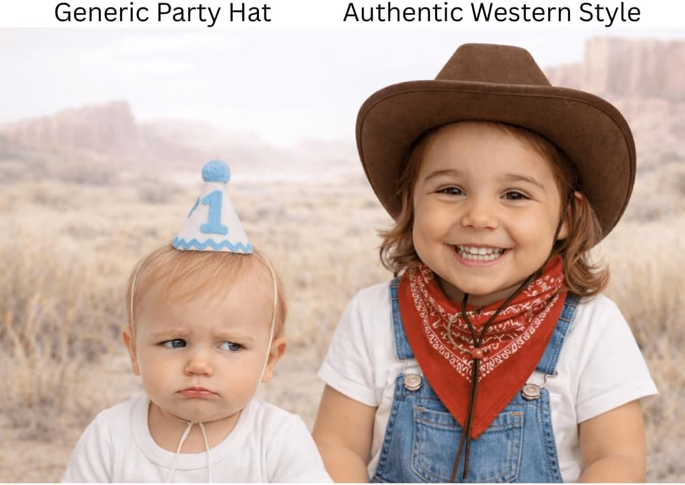 Western Party Decorations Toddler Cowboy Hat and Bandana Set 140 PCS Western Decor Themed Disposable Tableware Cowboy Party Favors Wild West First Rodeo Birthday Halloween Gifts - Image 2