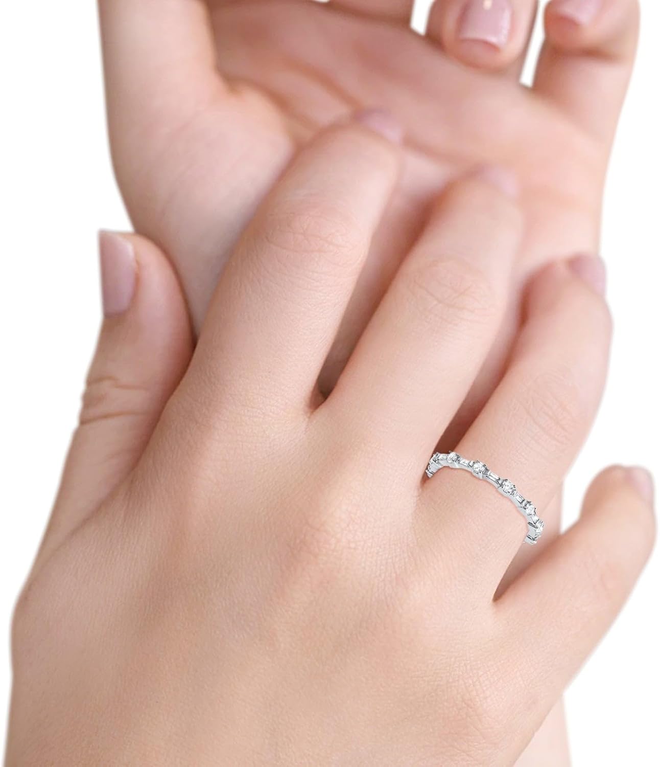 Blue Apple Co. Full Eternity Wedding Band Ring Baguette Round Cubic Zirconia 925 Sterling Silver
