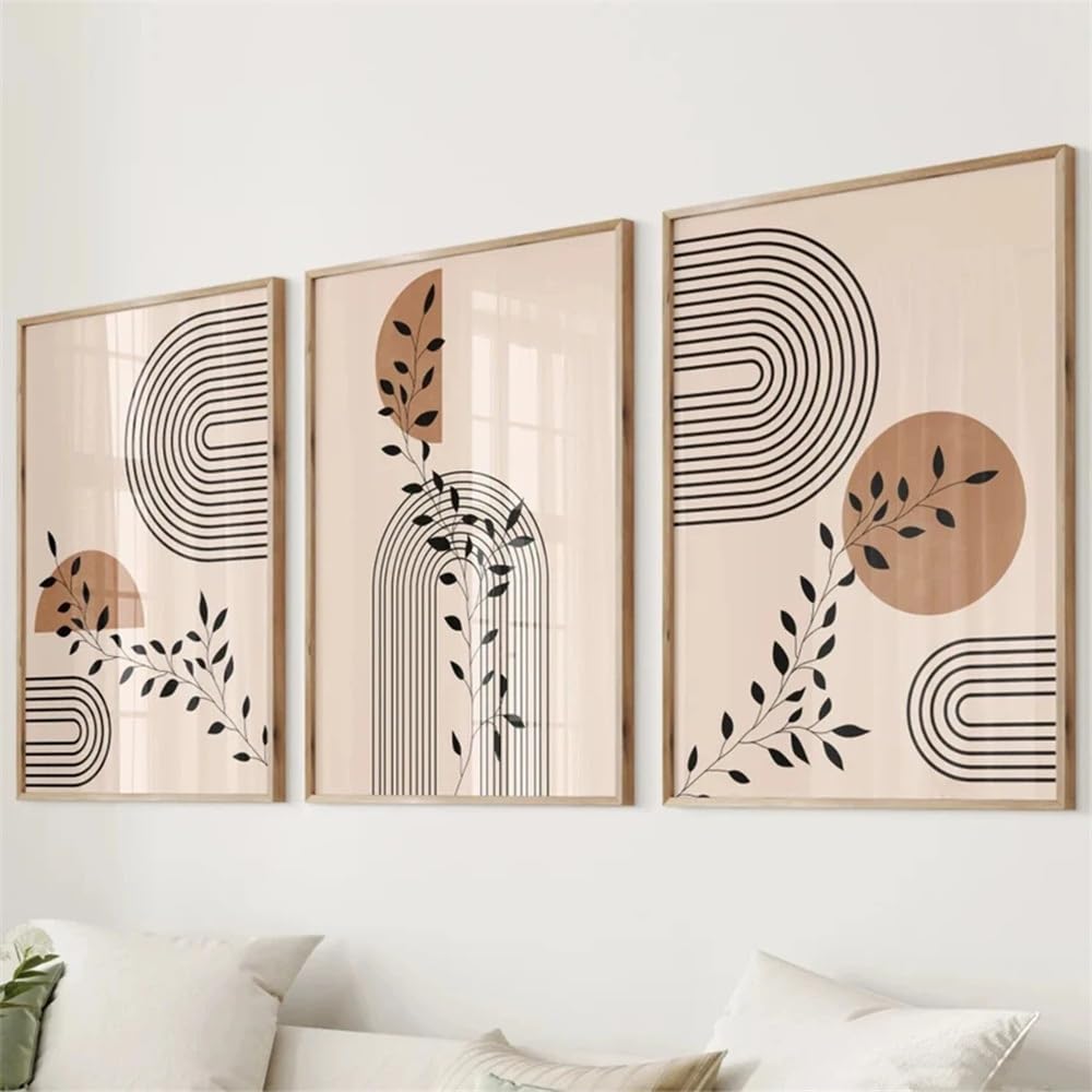 WUHBCZ Art Pictures-Botanical Line Leafs Boho Abstract Beige Wall Art Posters Canvas Painting Pictures for Living Kitchen Office Room Home Decoration-40 * 60cm/3PCS (No Frame)
