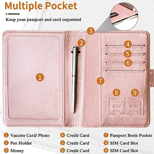 Image of TIGARI Passport Holder for Travel Women Men, PU Leather Waterproof RFID Wallet Cover Case Sleeve, Valentines Day Gifts, Vacation Plane Cruise Travel Document Organizer Essentials