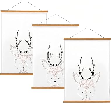 FALAMON 3 Pack Magnetic Poster Hanger Frame, 12x16 12x18 12x24 Teak Wood Magnet Poster Frame for Posters, Prints, Photos, Pictures, Maps, Scrolls, and Canvas Artwork