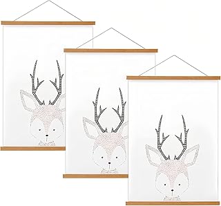 FALAMON 3 Pack Magnetic Poster Hanger Frame, Teak Wood Magnet Poster Frame for Posters, Prints, Photos, Pictures, Maps, Scrolls, and Canvas Artwork