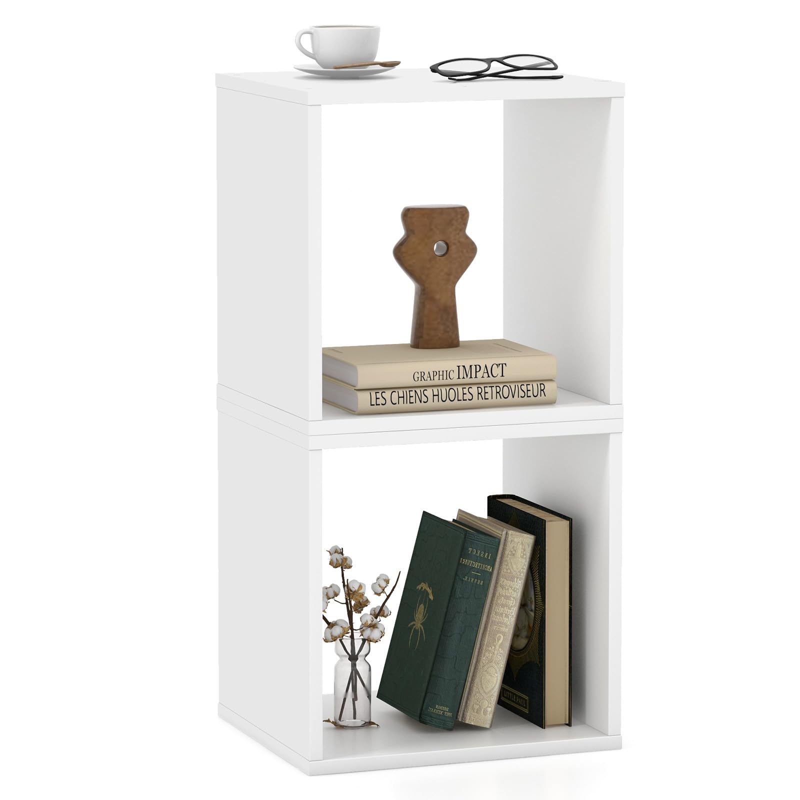 IFANNY 2 Stackable Bookshelf Cubes, Cubical Storage Organizer with 2 Removable Open Shelves, Small Bookcase for Small Spaces, Cube Book Shelf for