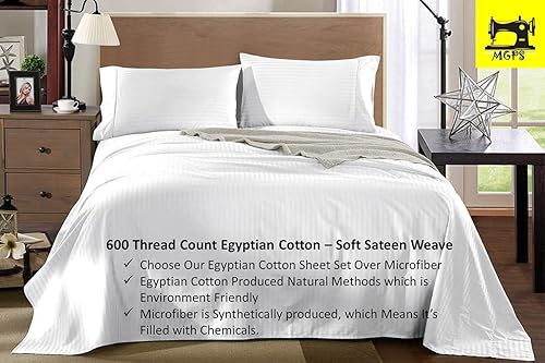 Miniatura 9 de True Luxury - Juego de sábanas de 600 hilos, 100% algodón egipcio, juego de sábanas de 4 piezas, hilos de fibra larga de una sola capa, tejido