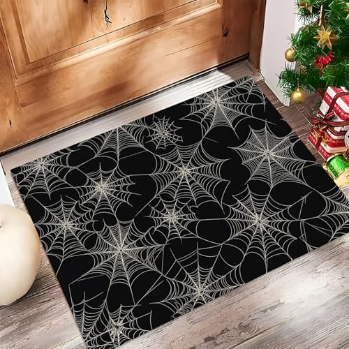 Felpudo de entrada 60x90 cm lavable con patrón de telaraña negro 4
