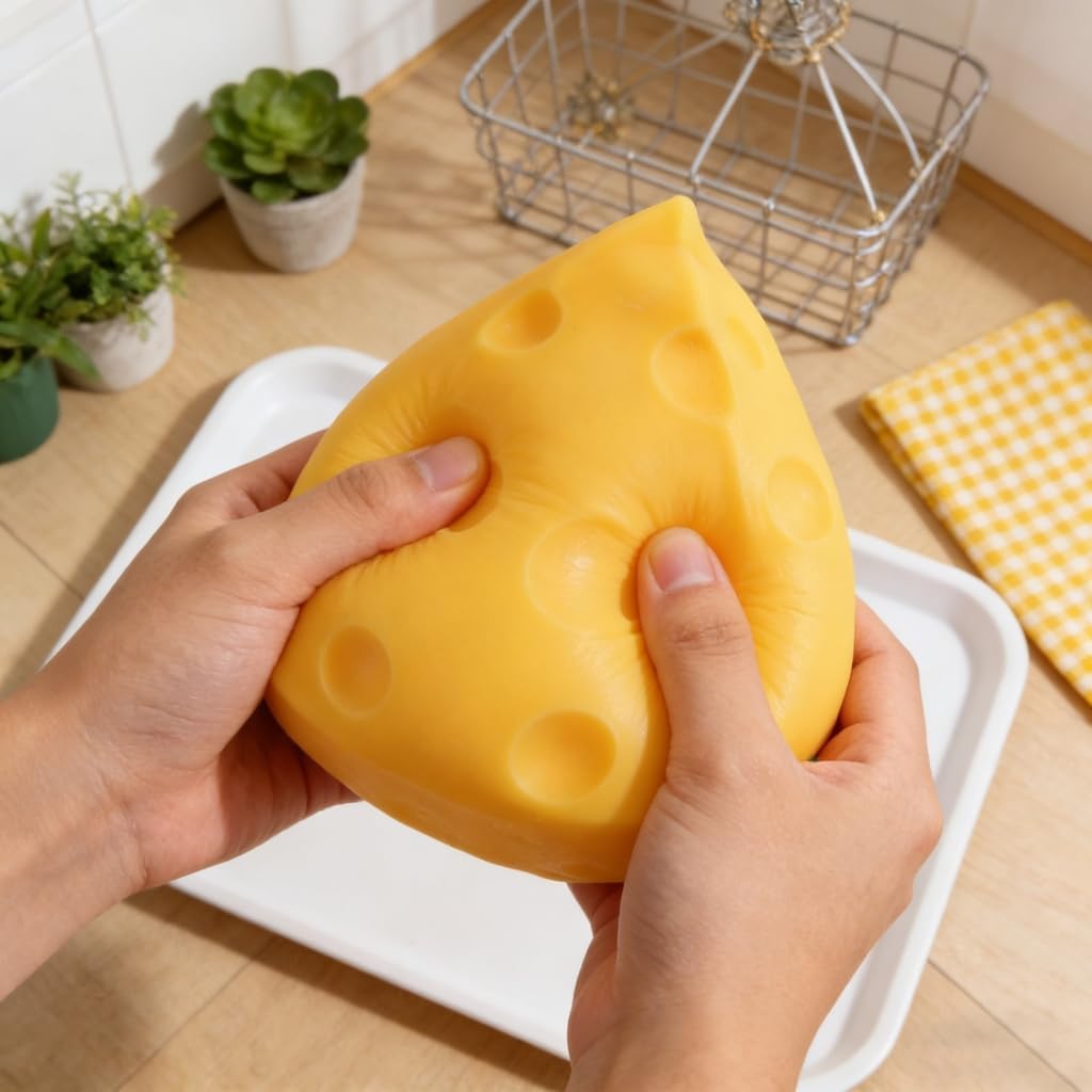 Cheese Squishies Squeeze Toy, Giant Cheese Squishy-Novelty Toy, Soft Rebounding Sensory Toys, Jumbo Cheeses Ball Stress Relief Fidgets Toys, Food Theme Squeeze Stress Ball, for Adults