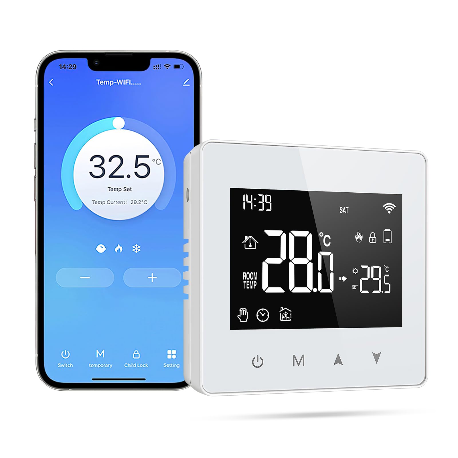 Wireless Connected Thermostat, Compatible with Alexa and Google Home, Gas Boiler Smart WiFi with Touch LED Display, Voice Control and Remote (B)