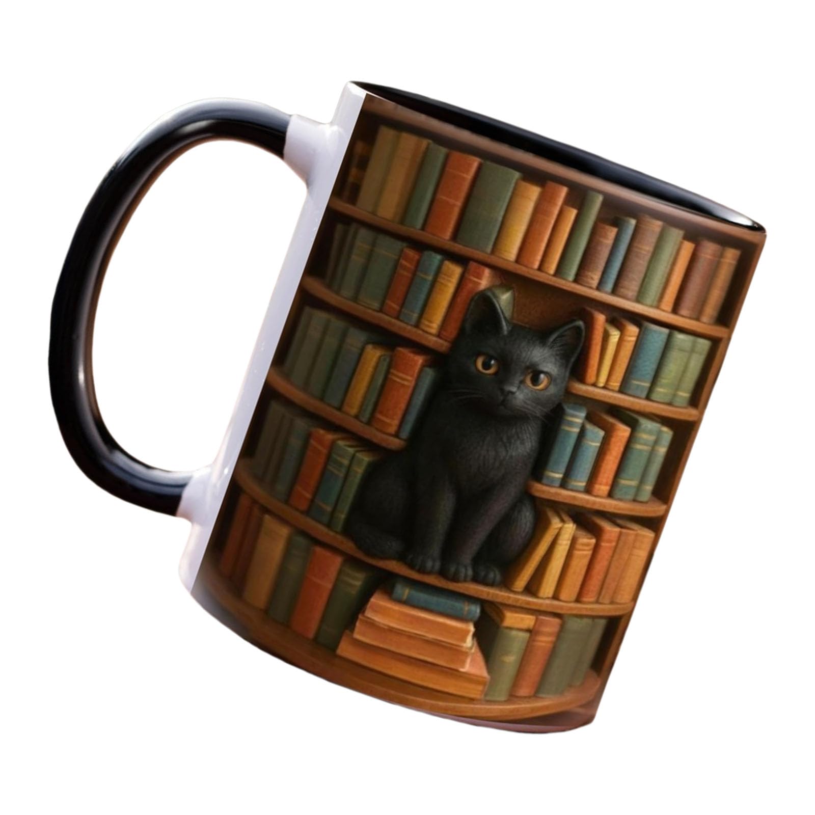 Nucelit Innovation Black Puss Earthenware Cup for Hot Beverages Present Concept for Audience and Puss Admirers Book Lover Present Cup Ceramic
