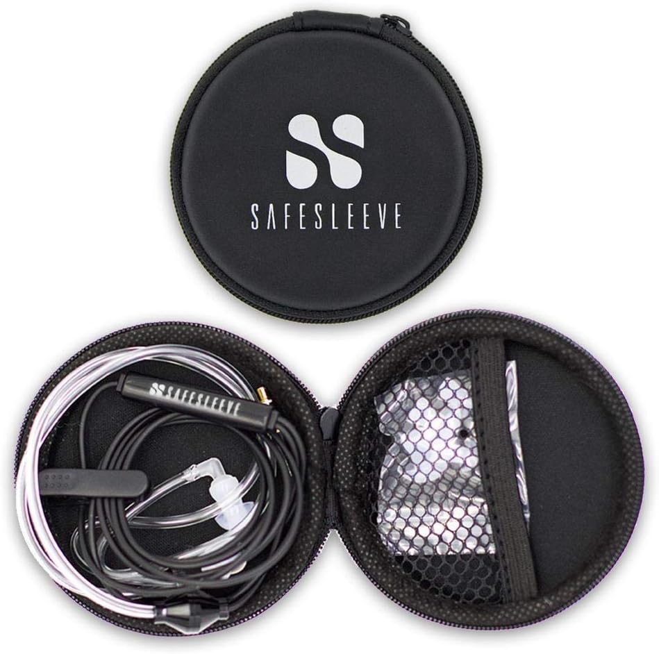SafeSleeve EMF Protection Anti Radiation Free Air Tube Headphones: Reduces EMF Radiation 5G, Aluminum Metal Earbuds with Microphone & Volume Control, for All Devices (Black)