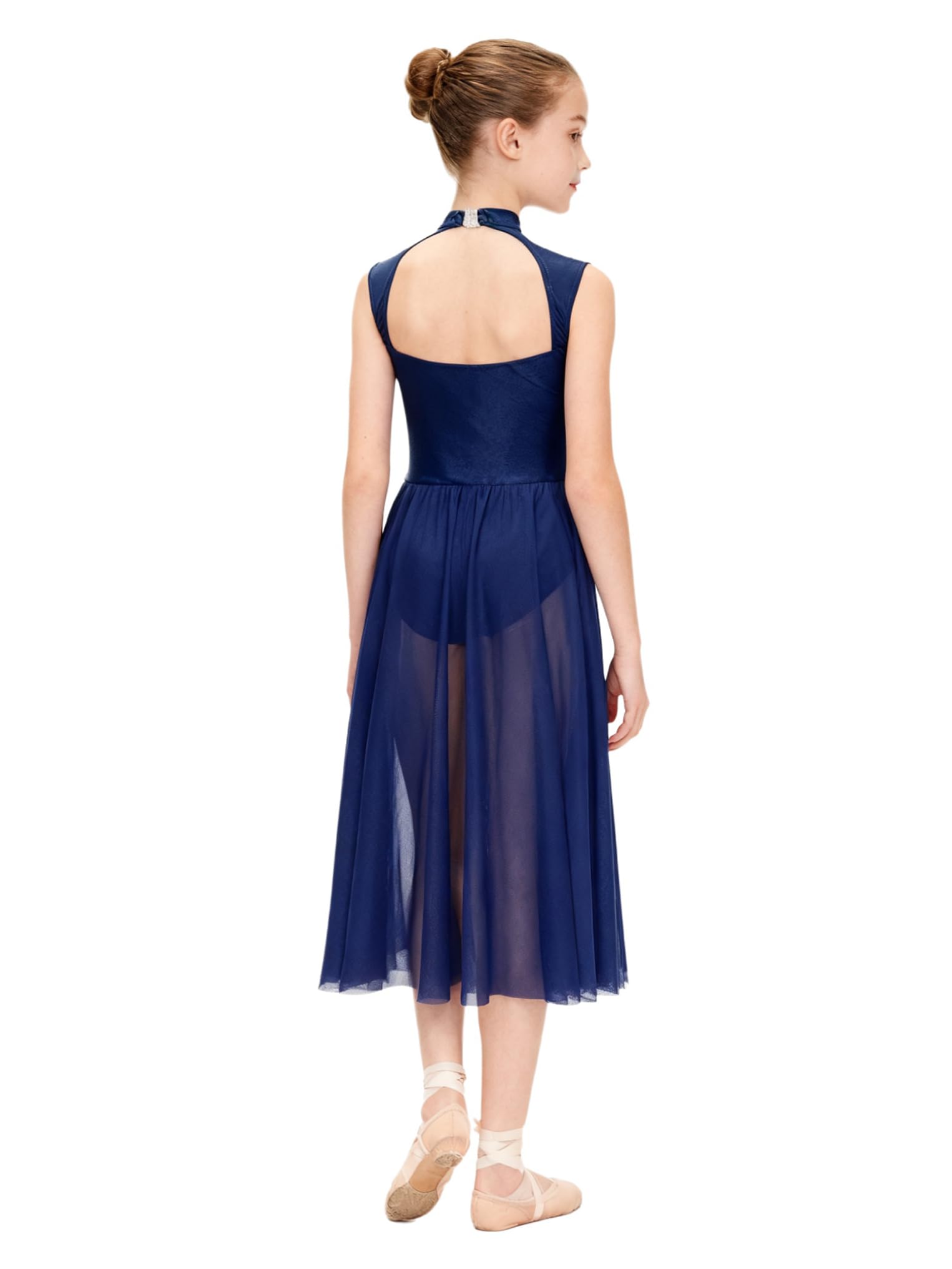 Kaerm Ragazze Vestito da Balletto Ballo Lirico Contemporaneo Senza Maniche Maxi Abito da Pattinaggio Artistico Body Danza Classica Ballerina Costume da Ballo Latino Tango