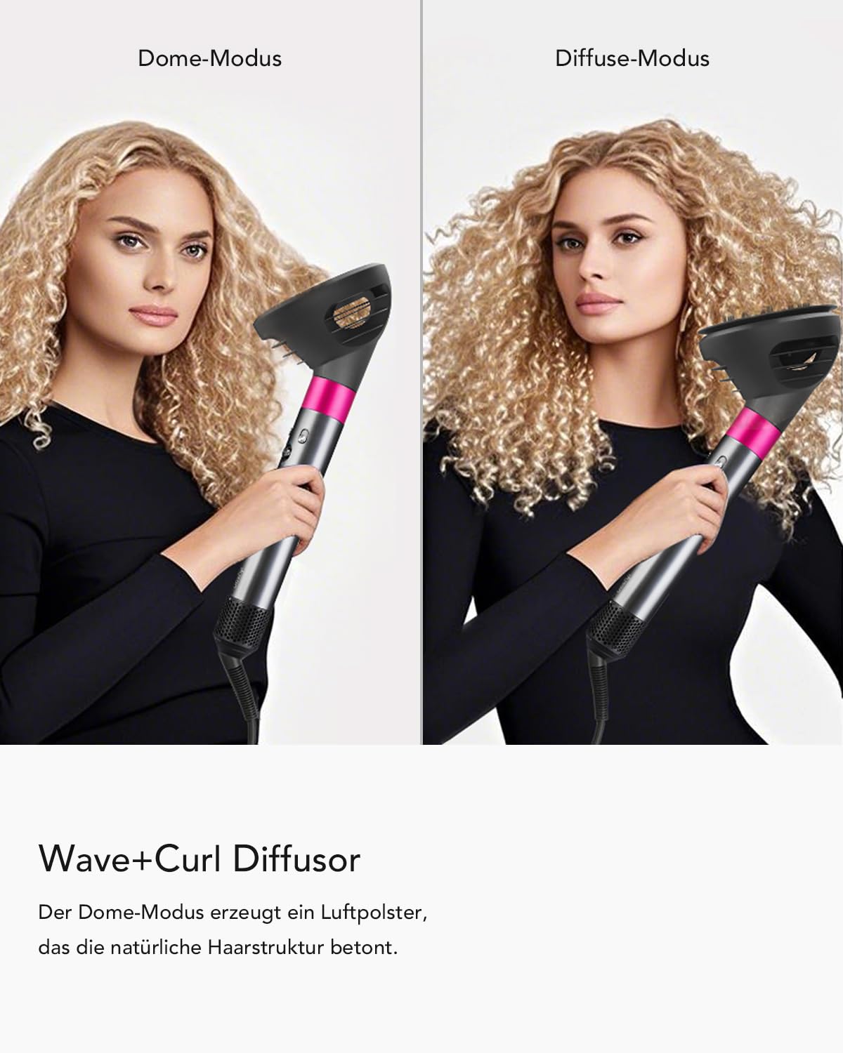 Wellen und Locken Diffusor-Aufsatz für Dyson Airwrap, kompatibel mit HS01/HS05/HS08, Neues Design mit 2 Luftstrom-Modi für mehr Volumen, Struktur & Definition bei lockigem & welligem Haar, Grau