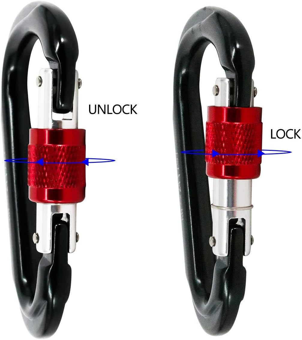 NewDoar Heavy Duty Locking Clips 24KN/5400lbs,Screwgate Locking for Keychain Dog Leashes&Harness, Heavy Duty for Camping, Hiking, Swing, Hammock(Pear Shape Black 4Pcs)