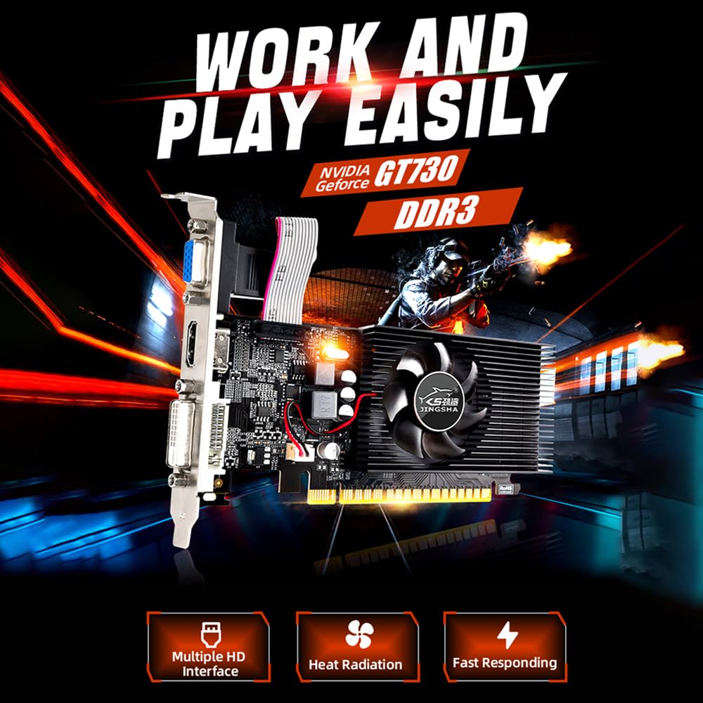 Karta Graficzna JINGSHA GT730 GPU 4 GB GDDR3 Rozpraszanie Ciepła Interfejs PCIex2.0 Zapewniający płynną rozgrywkę