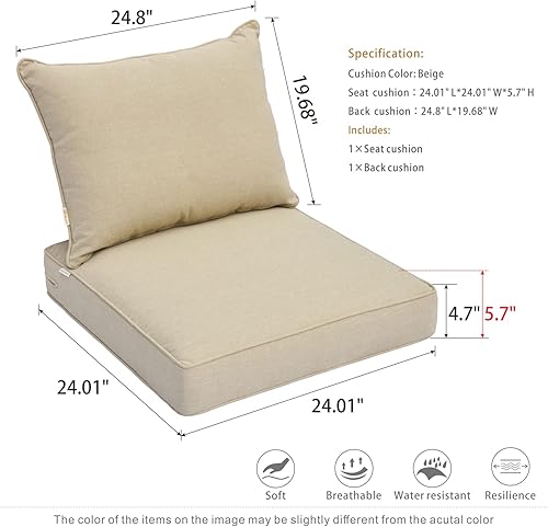 Miniatura 3 de ovios Juego de cojines para muebles de patio con funda extraíble, resistente al agua, resistente a la decoloración, parte inferior gruesa, cojín de