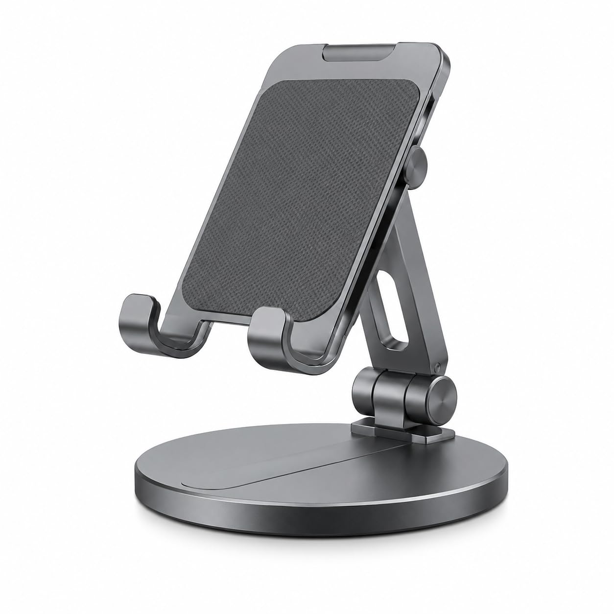 Soporte para teléfono móvil de aluminio, giratorio 360° y plegable, soporte para tableta, altura ajustable, soporte para teléfono móvil, compatible con smartphone y tablet (4-13"), color negro