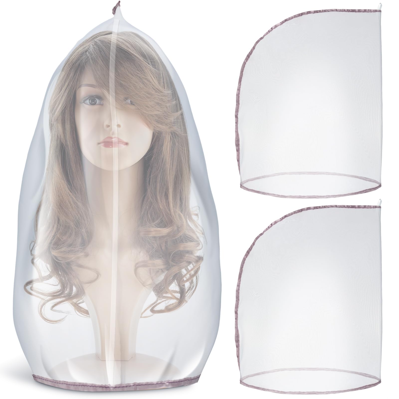 Hillban 3 Pcs Wig Storage Bags Nylon Wig Covers from Dust and Dirt to Keep Fresh Hair Stand Dust Covers Storage Travel Bags Hair Salon Accessories