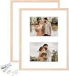 12x16 Cadre photo,OAK Cadre photo en bois 8,5x11 avec tapis ou 4x6 avec 4 Mat avec verre Perspex pour affichage mural vertical ou horizontal pour photo, cadeau de Noël, ensemble de 4