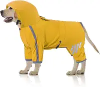 Capa de chuva com alças ajustáveis para cães, capa de chuva para cães grandes, capa de chuva impermeável para cães, jaqueta de chuva para cães com capuz, poncho com tiras refletivas (grande)