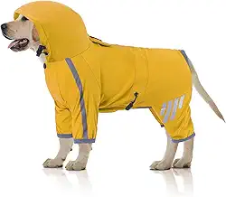 Capa de chuva com alças ajustáveis para cães, capa de chuva para cães grandes, capa de chuva impermeável para cães, jaqueta de chuva para cães com capuz, poncho com tiras refletivas (grande)