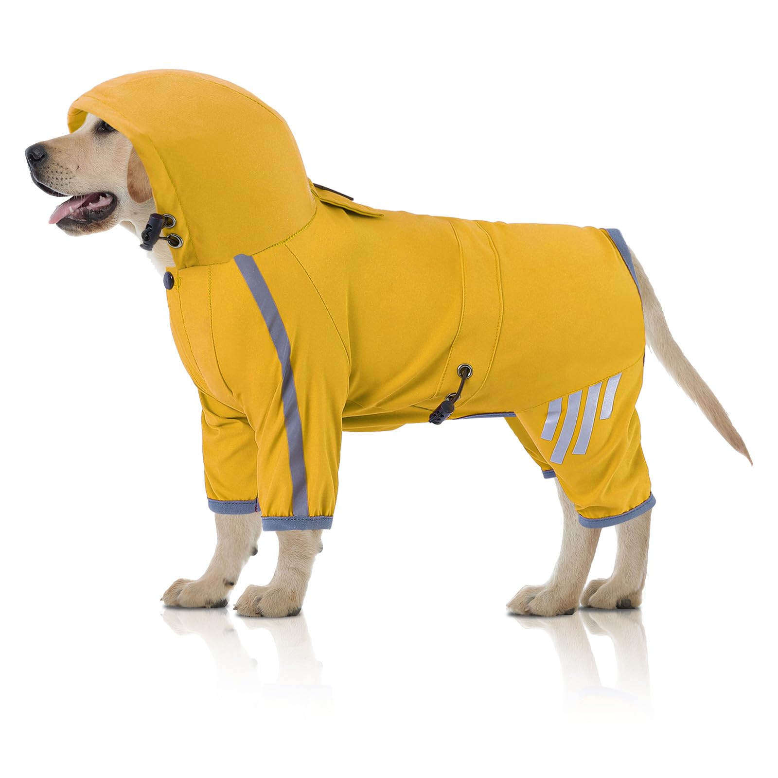 Pet Raincoat With Adjustable Straps, Dog Raincoat For Large Dogs, Waterproof Rain Coat, Dog Rain Jacket With Hood, Poncho With Reflective Strips (Large)
