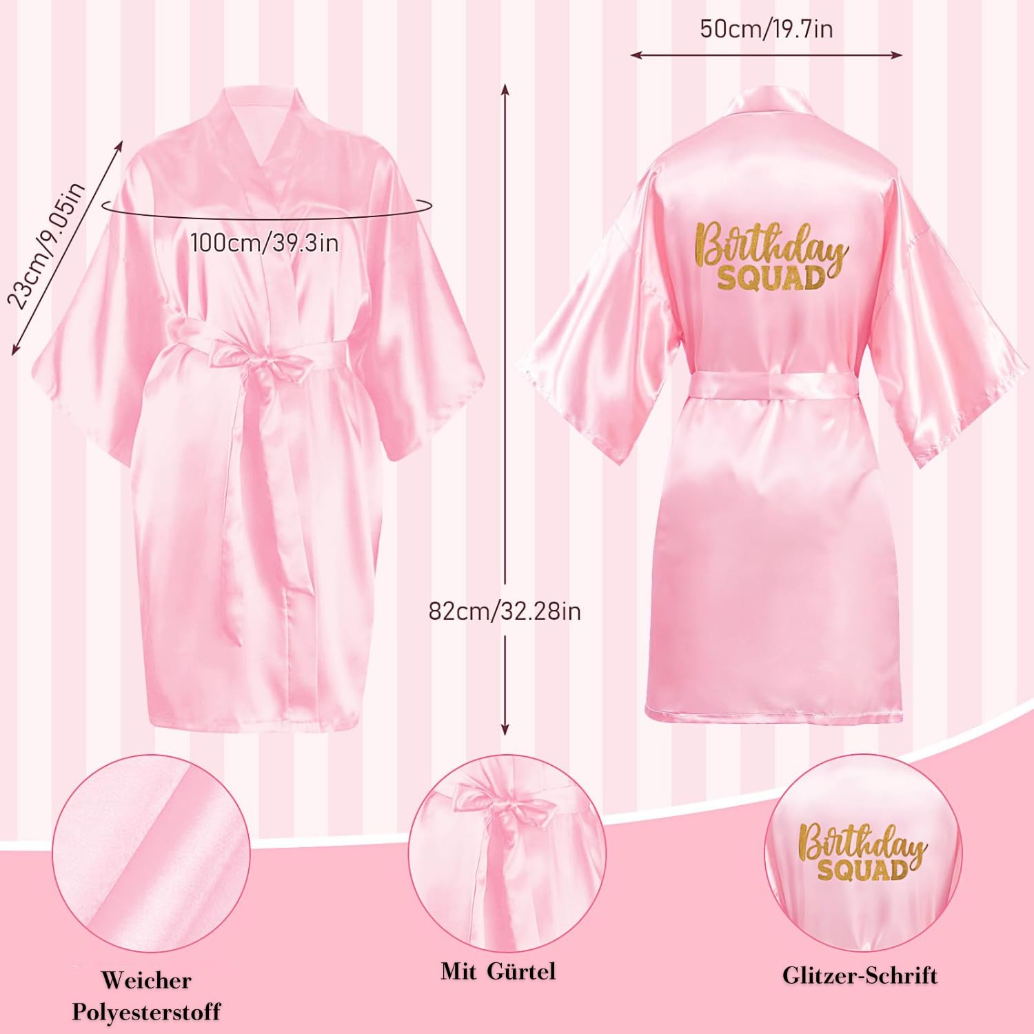 10 Stück Geburtstags-Roben-Set für Mädchen – Satin-Kimono mit Birthday Princess & Birthday Squad + 10 Stirnbänder + 10 Schlafmasken + 10 Geschenkbeutel – Größe 14