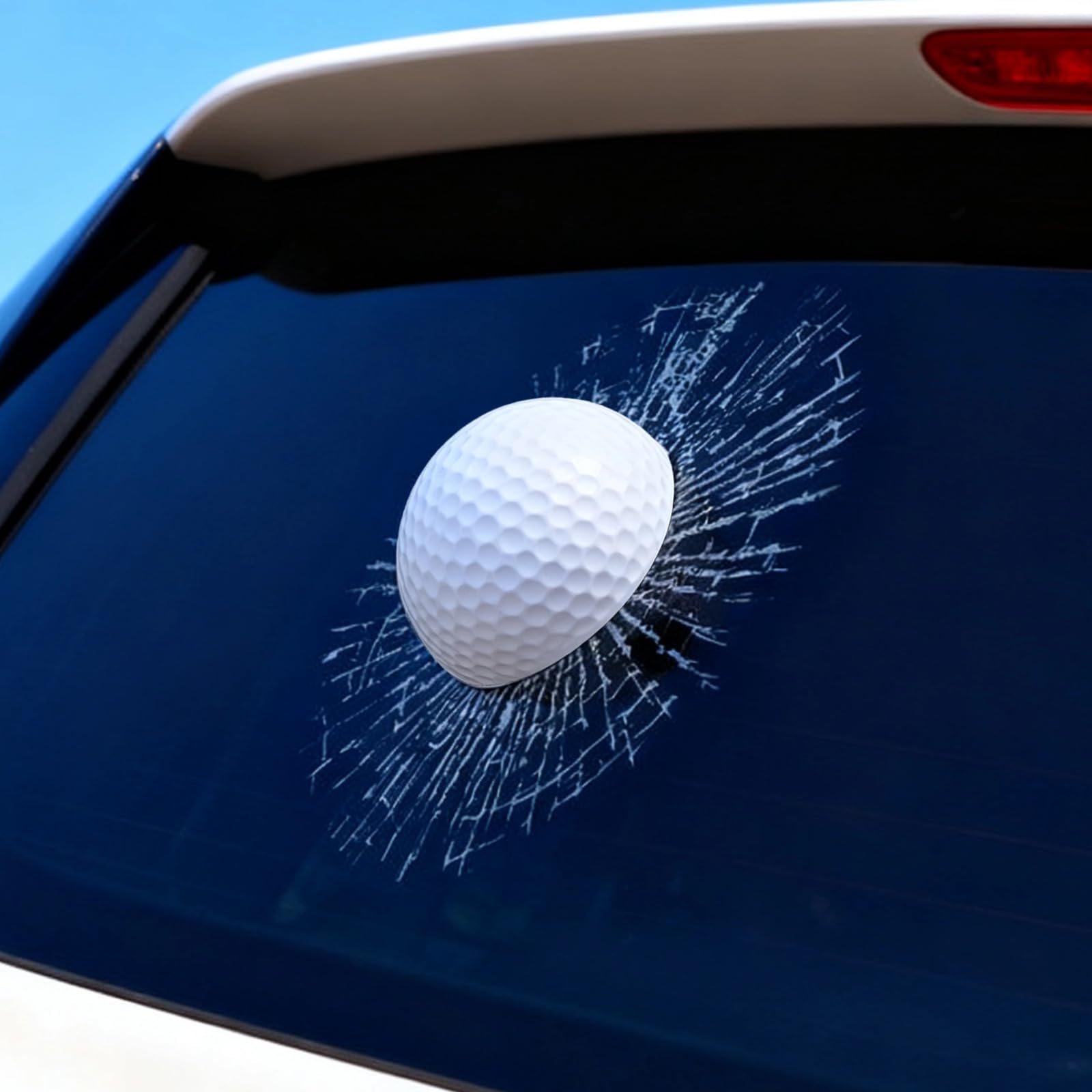 Funny 3D Prank Broken Glass Sticker Car Window Tennis Golf Ball Hits Glass Decal Self Adhesive Car Stickers Prank Accessories (03 Golf)